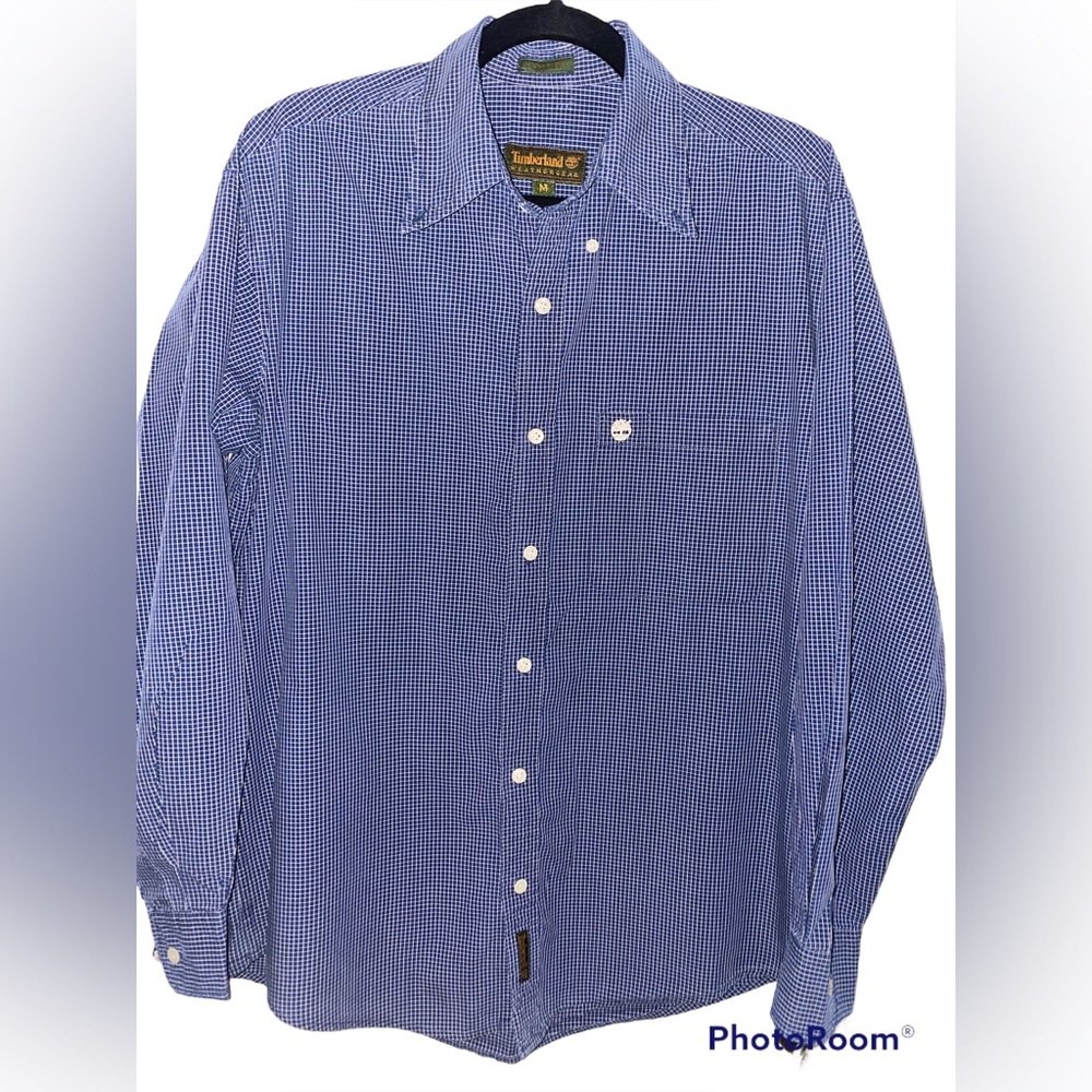 Men’s Vintage Timberland Weathergear Blue Button Down Shirt~Size Medium